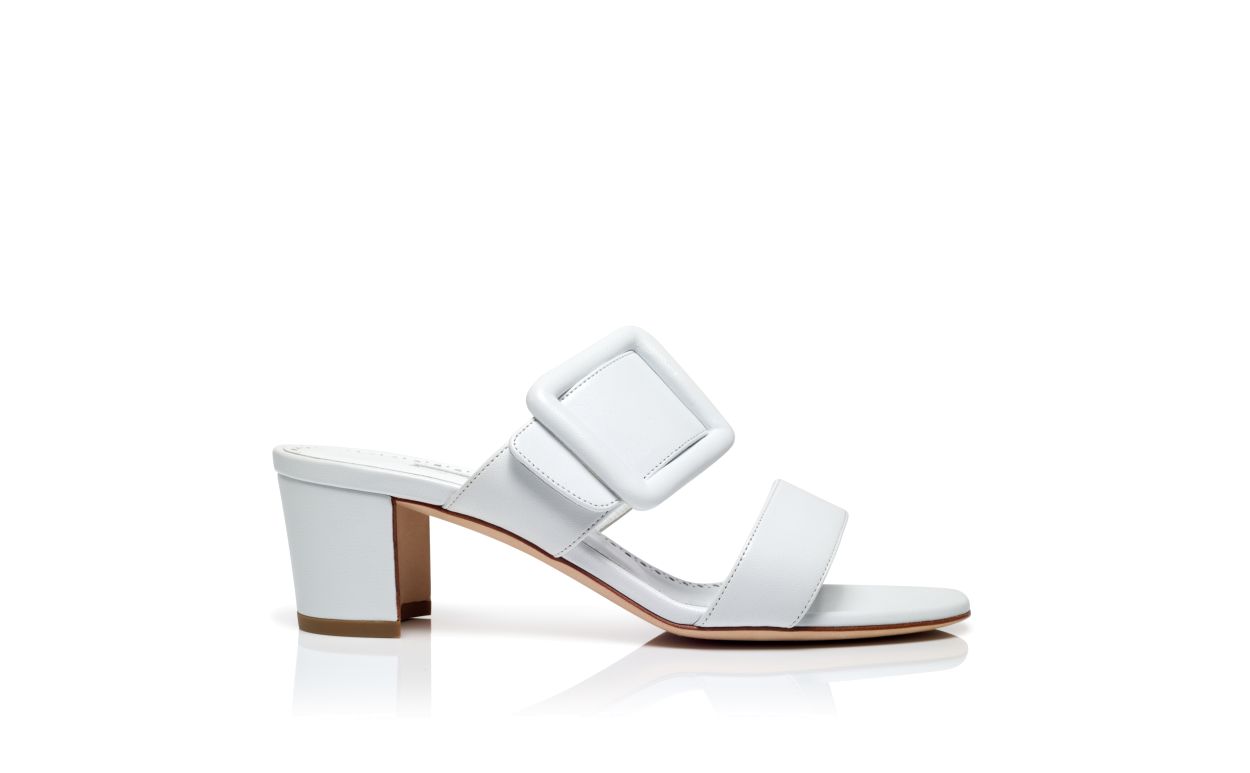 Mules à bout ouvert en cuir de nappa blanc