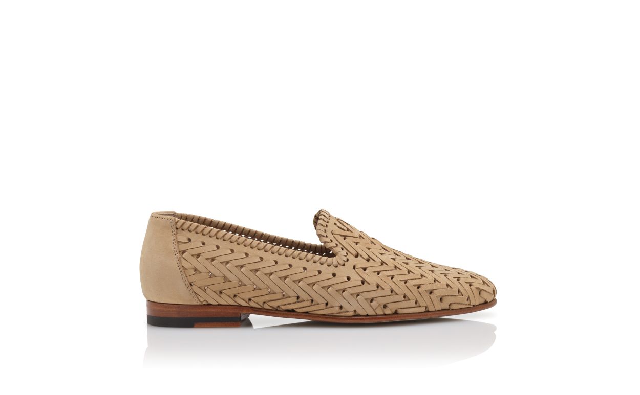 Mocassins en nubuck brun clair tissé
