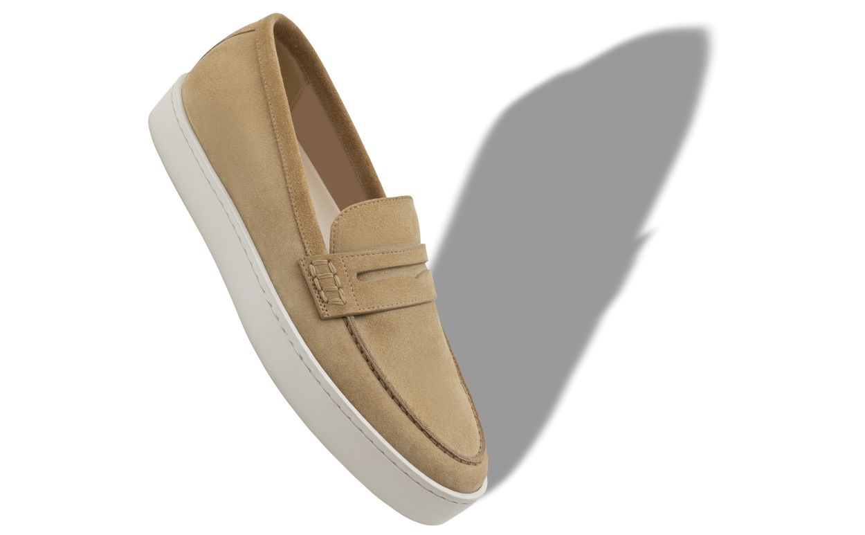 Mocassins en daim kaki clair à enfiler