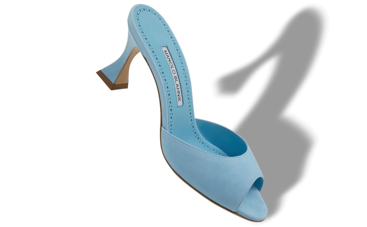 Mules à bout ouvert en daim bleu clair