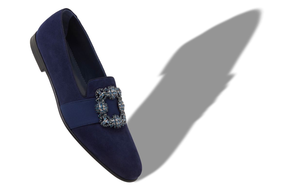 Mocassins en daim bleu marine à boucle incrustée