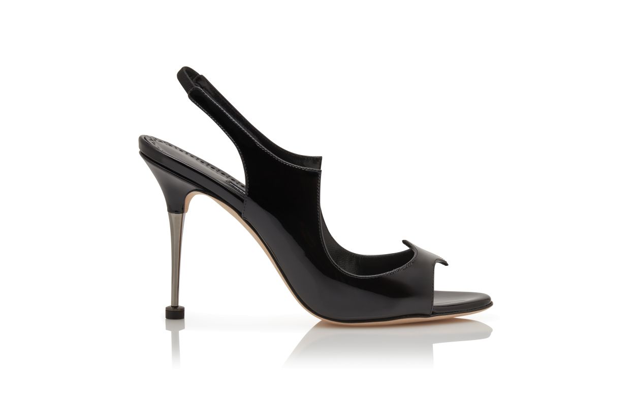 Sandales à talon aiguille en cuir verni noir