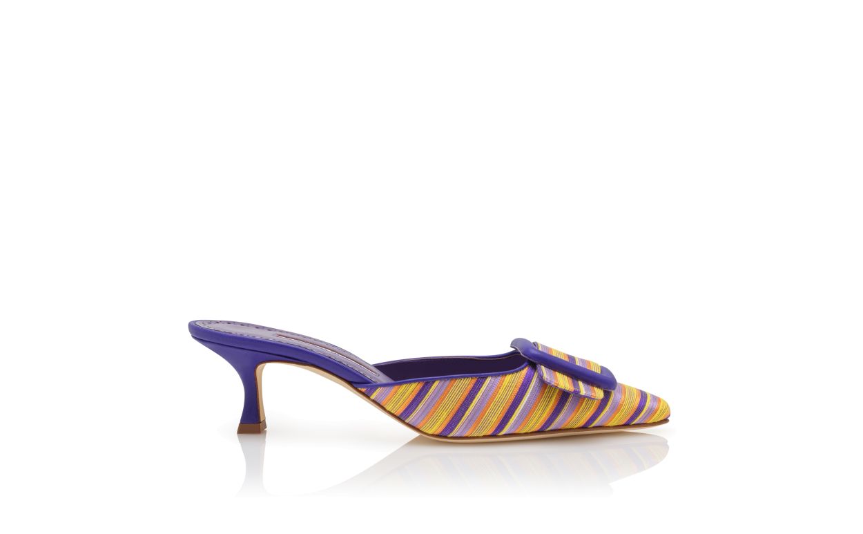 Mules en coton violet et orange avec détail de boucle