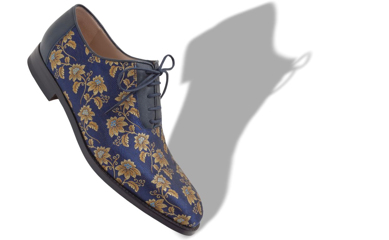 Oxfords en soie jacquard fleuris bleu marine