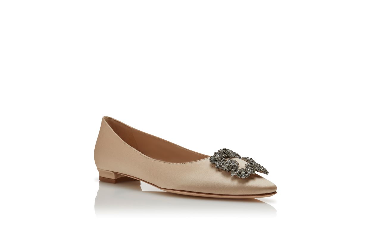 Chaussures plates à brides en cristal satin champagne