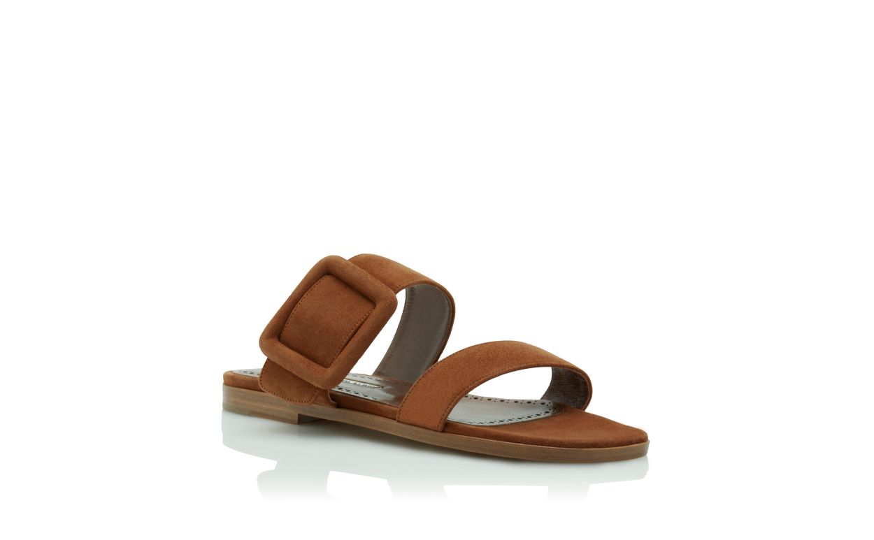 Tongs plates en daim brun