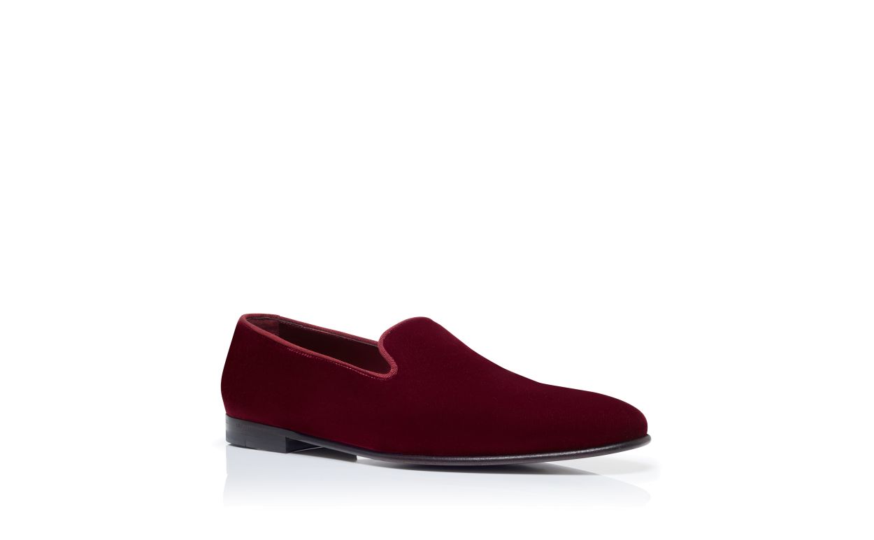 Mocassins en velours rouge foncé