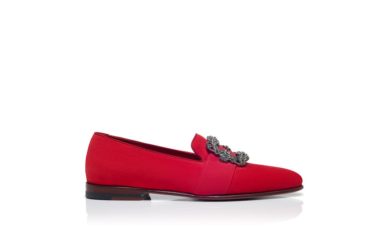 Mocassins à boucle de bijou en daim rouge