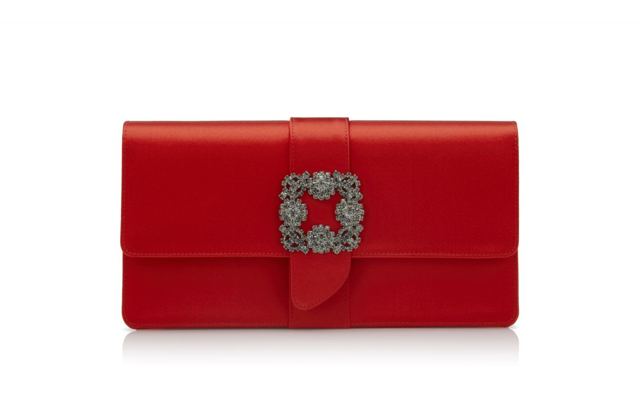 Portefeuille rectangulaire en satin rouge avec boucle de bijou