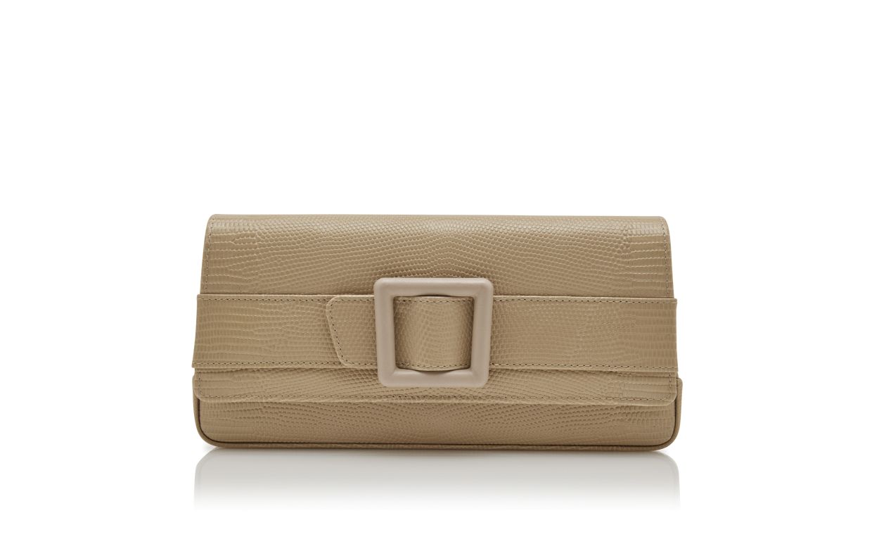 Portefeuille en cuir de veau beige clair avec boucle