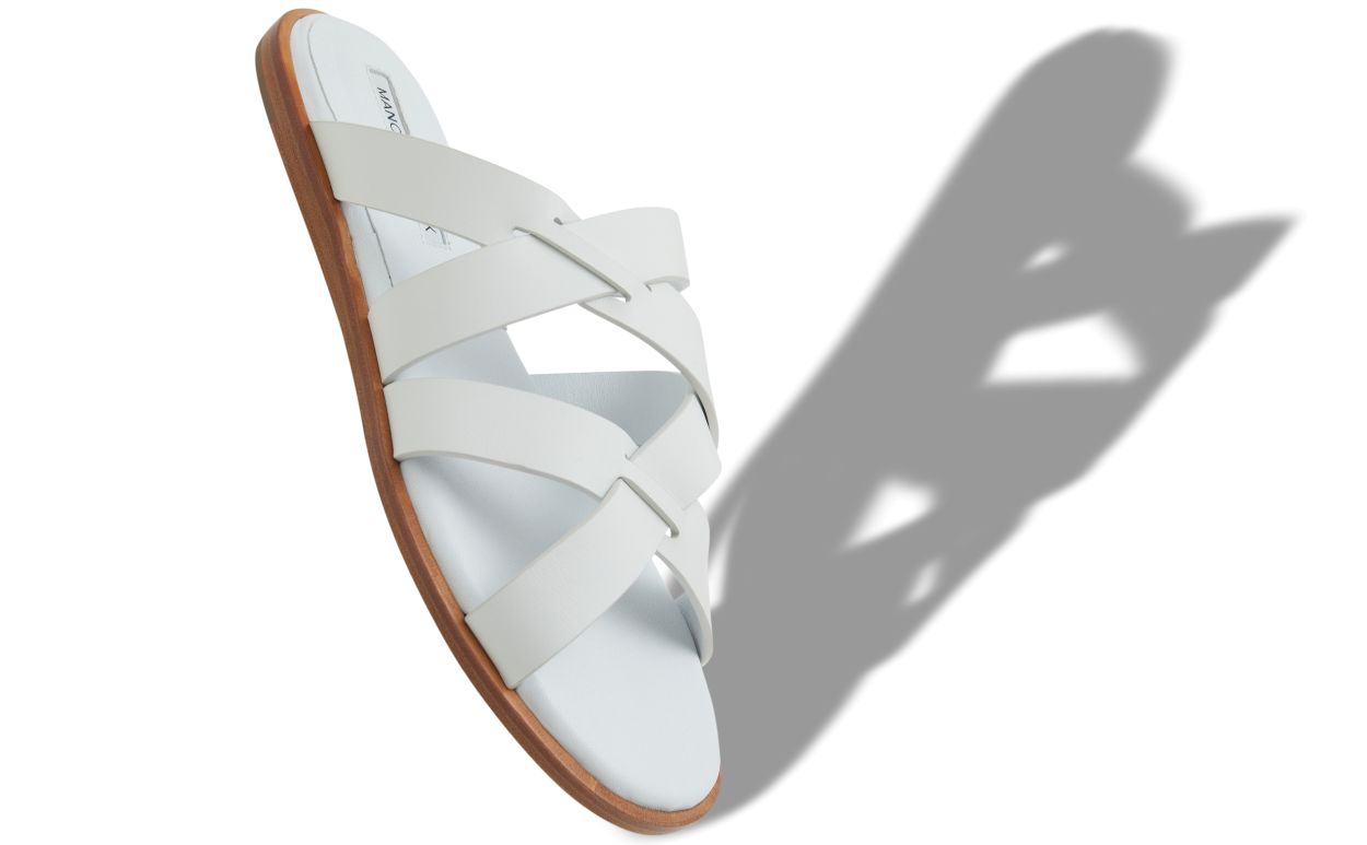 Sandales plates en cuir de veau blanc à brides croisées