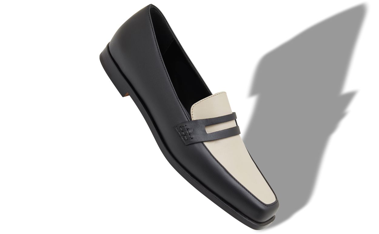 Mocassins en cuir de veau noir et crème