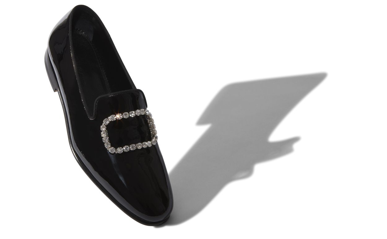 Mocassins en cuir verni noir avec boucle de bijou
