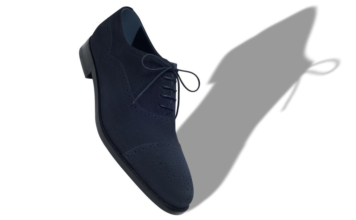 Oxfords en daim bleu marine à bout arrondi