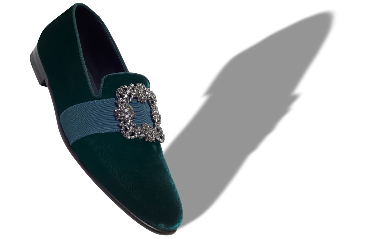 Mocassins à boucle de bijoux en velours vert