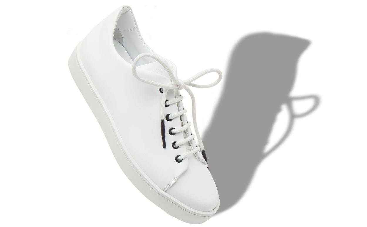 Chaussures bateau en cuir de veau blanc à bout bas