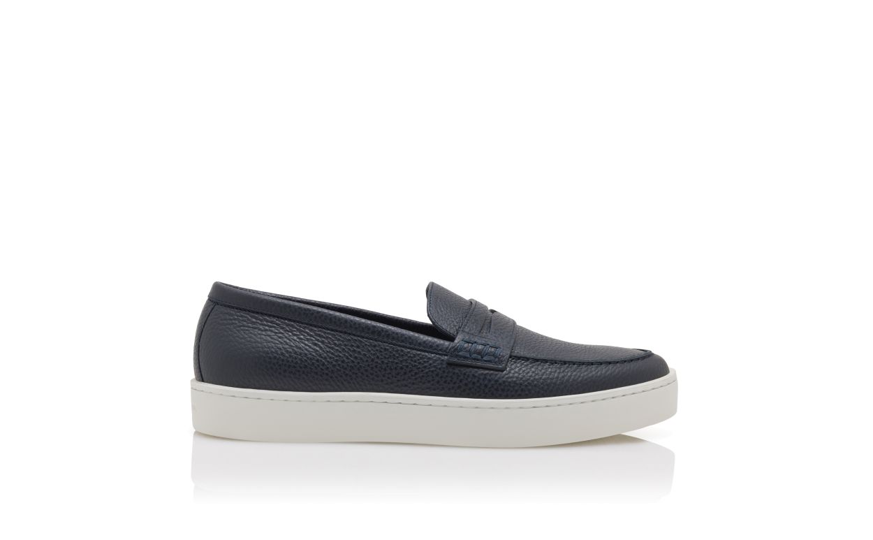 Mocassins à enfiler en cuir de veau bleu marine