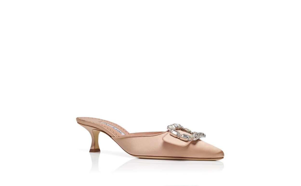 Mules à bride en cristal satin beige