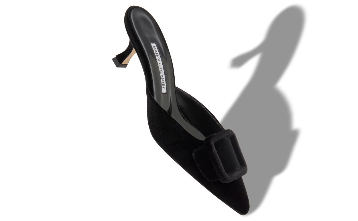 Mules à détail de boucle en velours noir