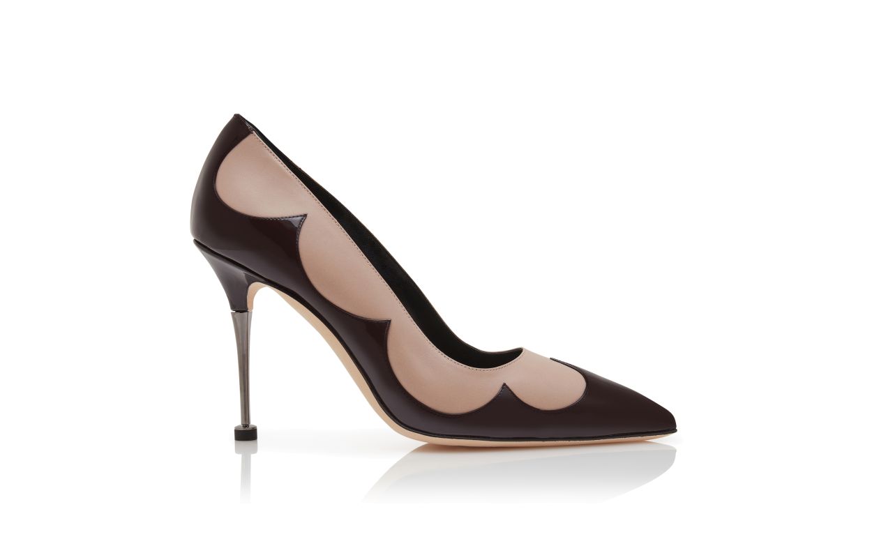 Escarpins en cuir beige clair et brun foncé