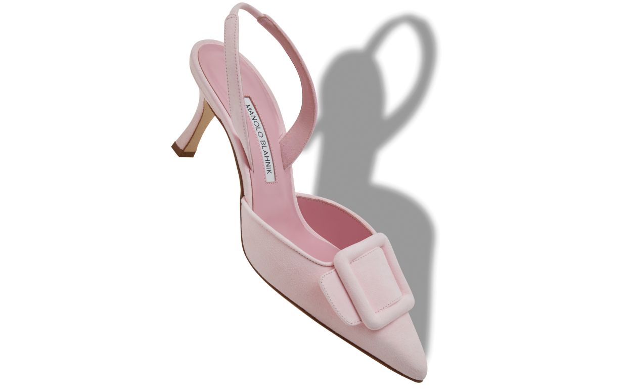Escarpins à talon aiguille en daim rose clair avec détail boucle