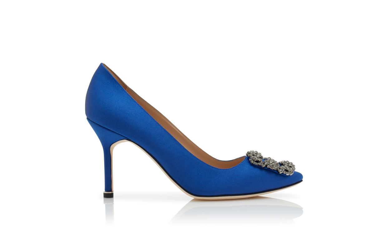 Pompes à brides en satin bleu