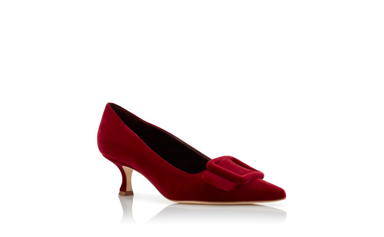 Escarpins à détail de boucle en velours rouge