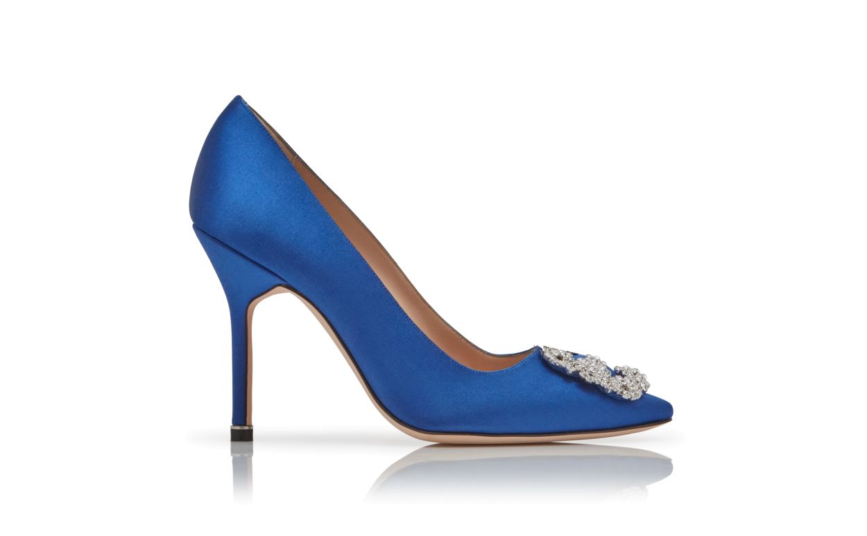 Pompes à brides en satin bleu