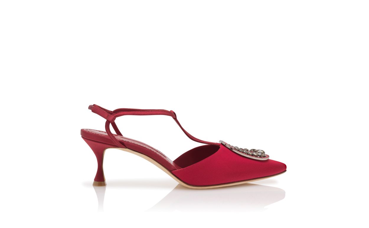 Chaussures à talon rouge à ruban gros-grain ornées de bijoux