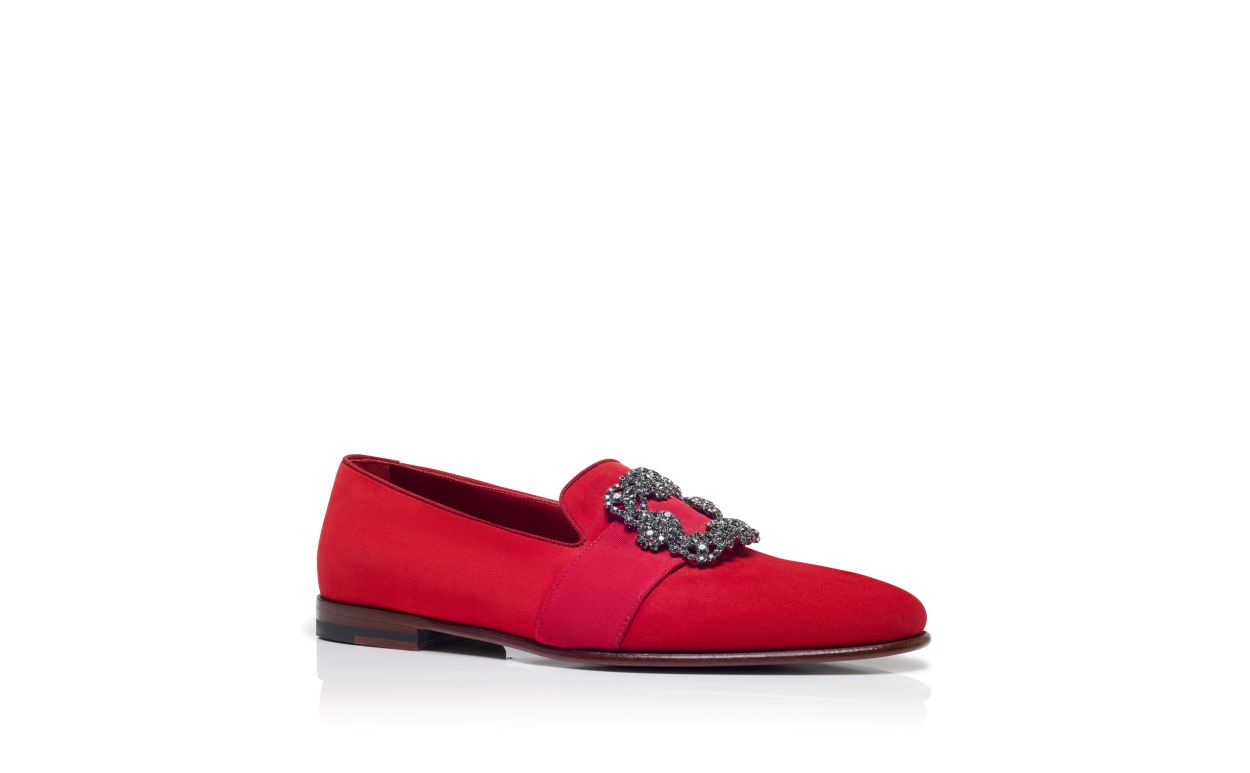 Mocassins à boucle de bijou en daim rouge