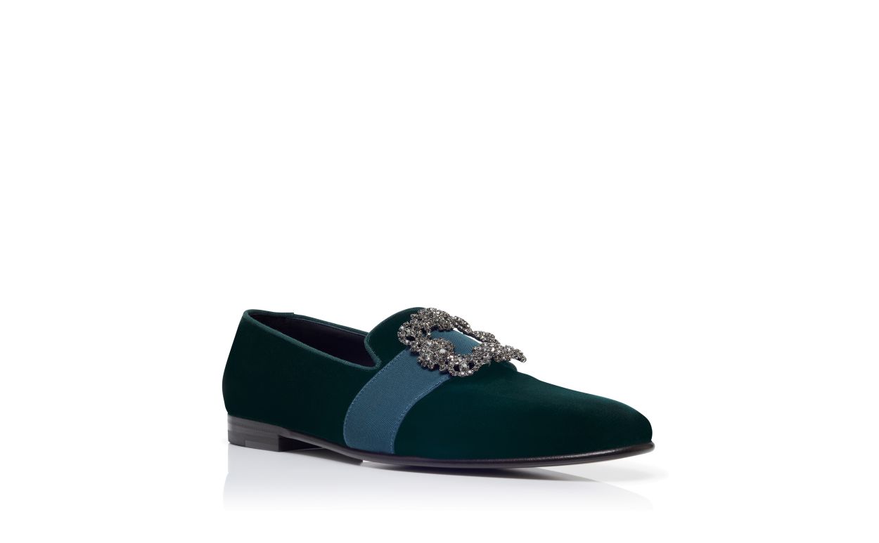 Mocassins à boucle de bijoux en velours vert