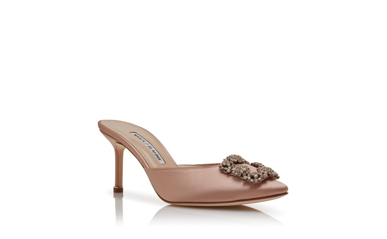 Mules à brides de bijoux en satin beige