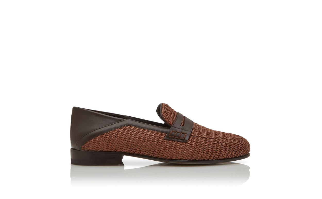 Mocassins penny en raphia brun foncé