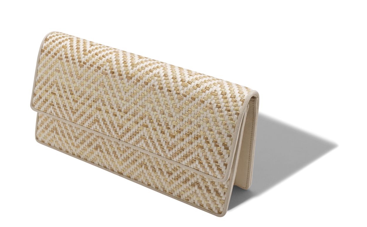 Portefeuille en raphia beige clair et crème