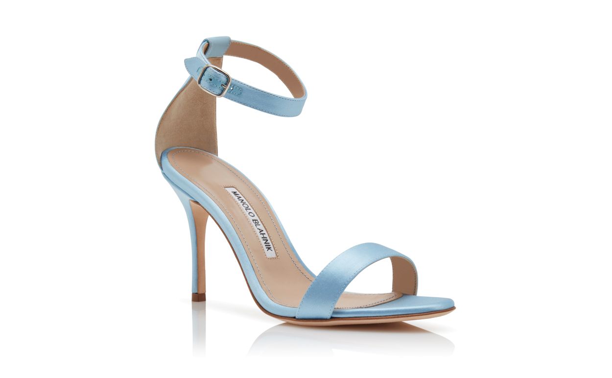Sandales à brides cheville en satin bleu clair