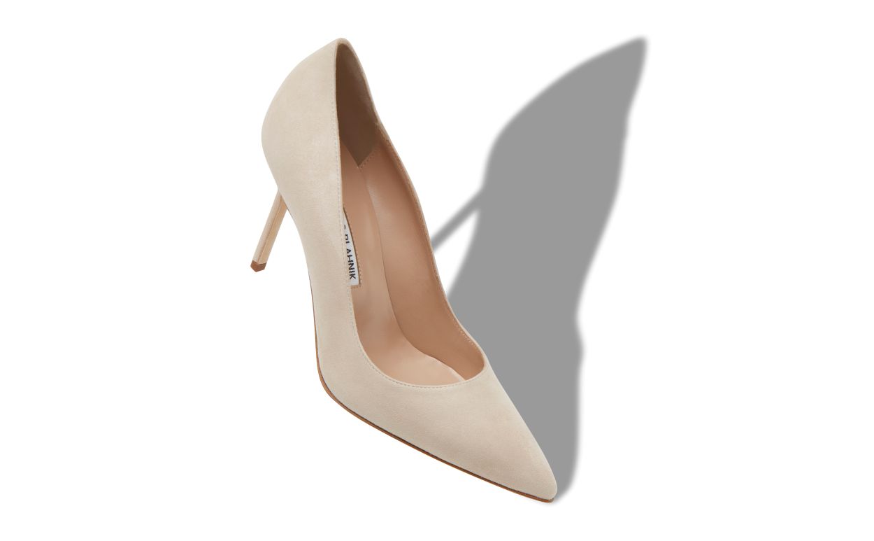Pompes à bout pointu en daim beige clair