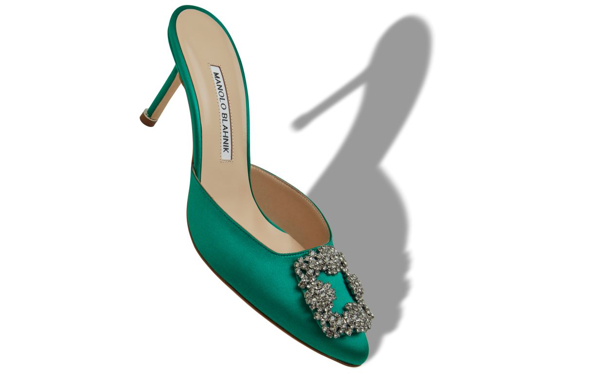 Mules à brides en satin vert
