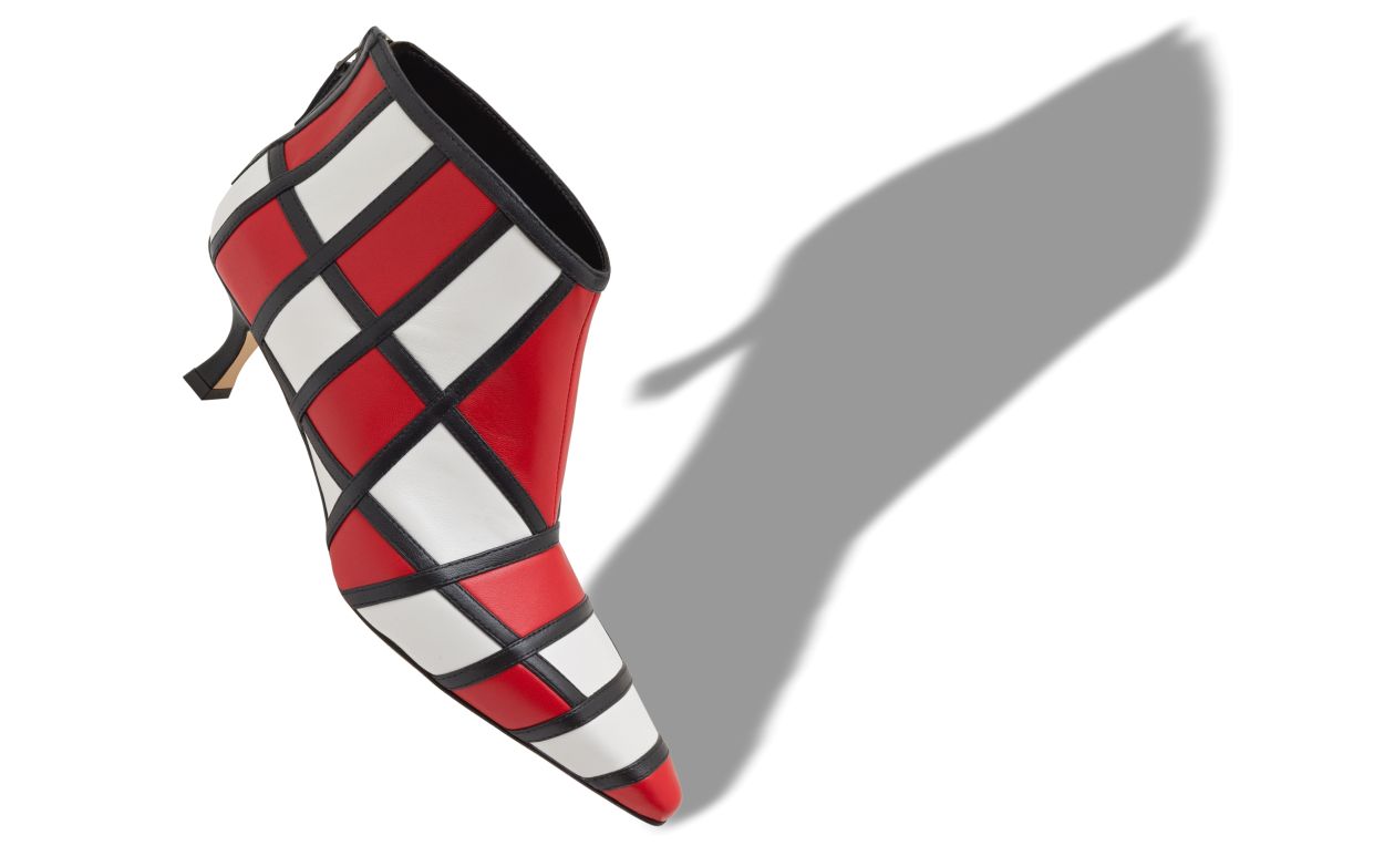 Bottines cheville en cuir nappa rouge et blanc