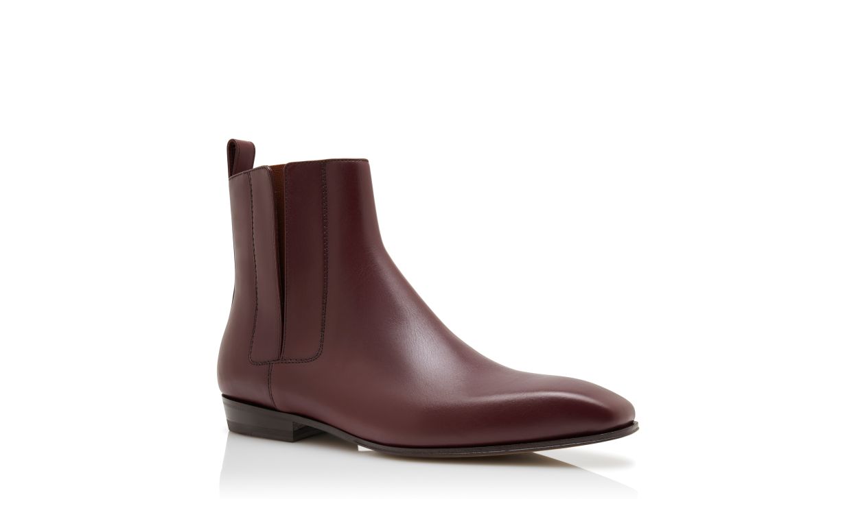 Bottes cheville en cuir de veau rouge foncé
