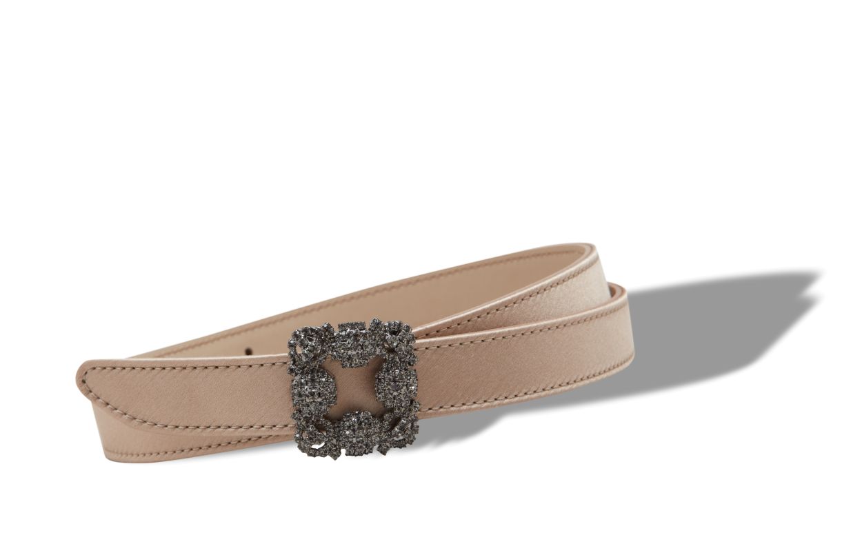 Ceinture en satin beige clair avec boucle cristalline