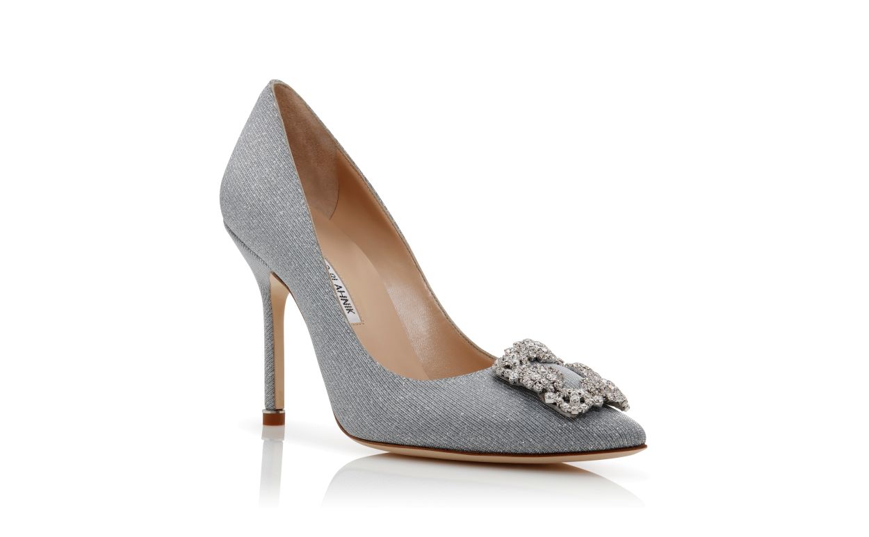 Escarpins à boucle bijou en tissu pailleté argenté