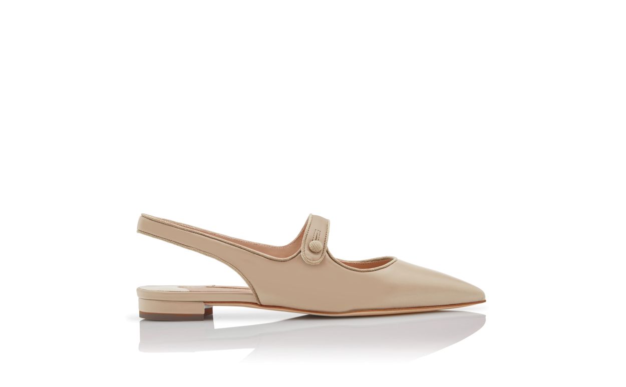 Pompes plates à talon plat en cuir nappa beige