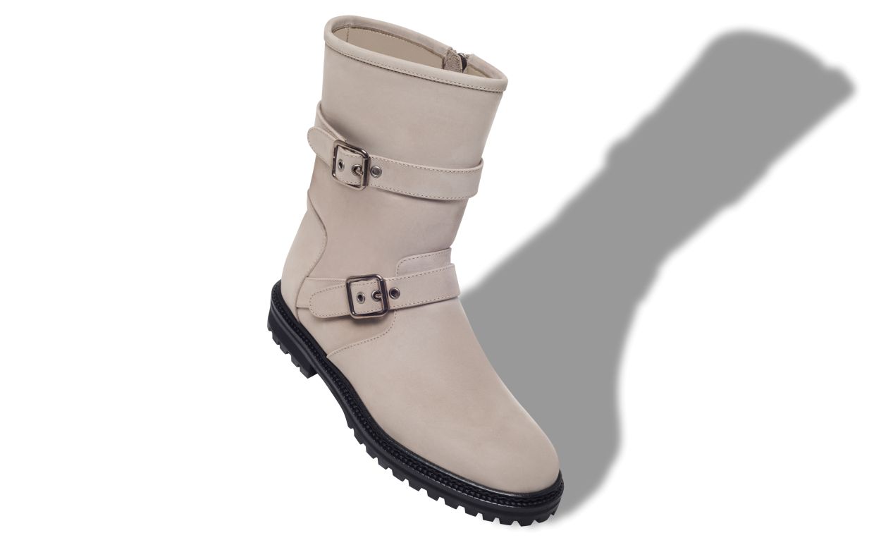Bottines cheville à double boucle en nubuck gris