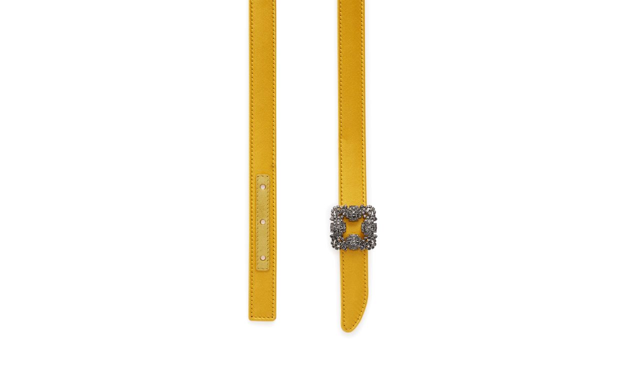 Ceinture en satin jaune avec boucle en cristal