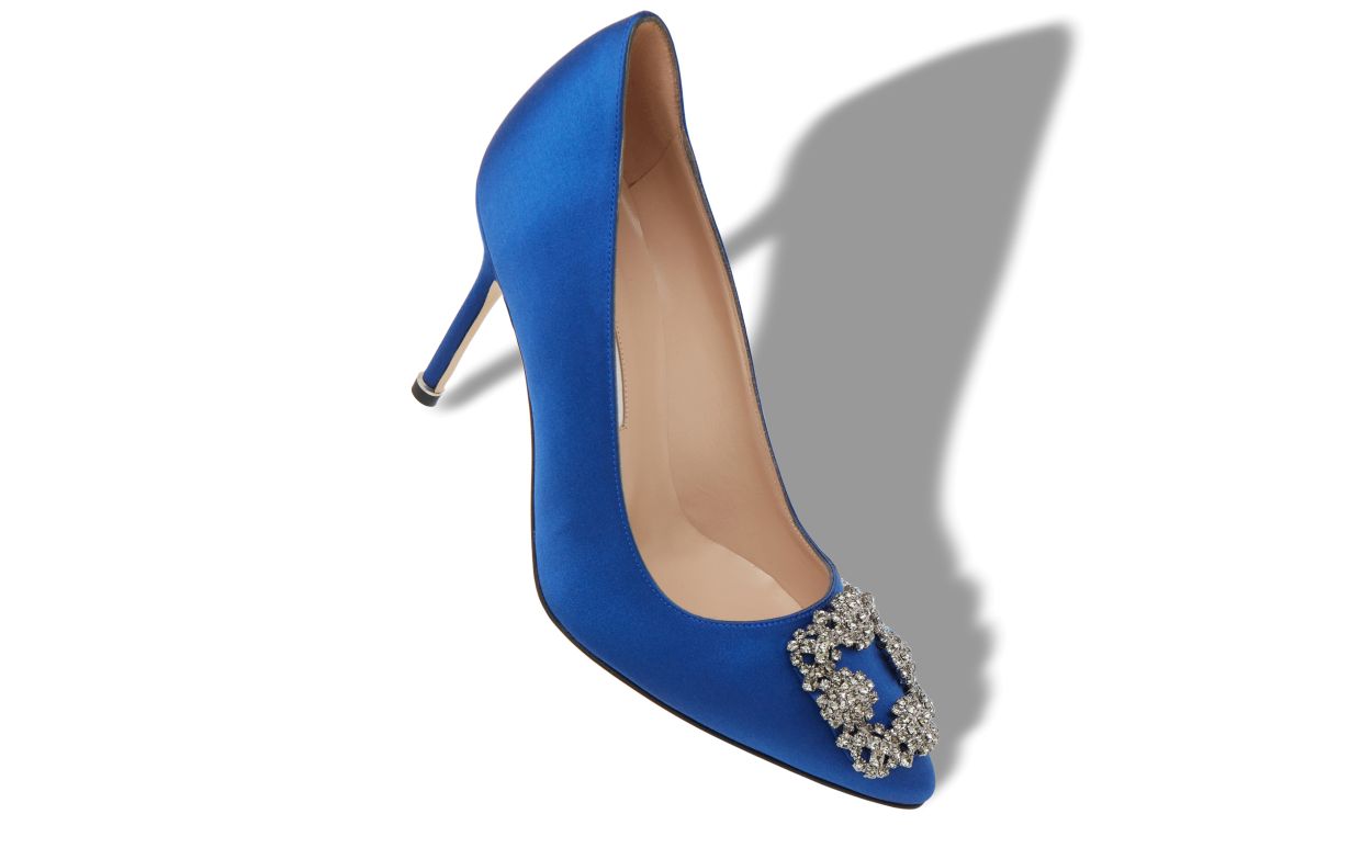 Pompes à brides en satin bleu