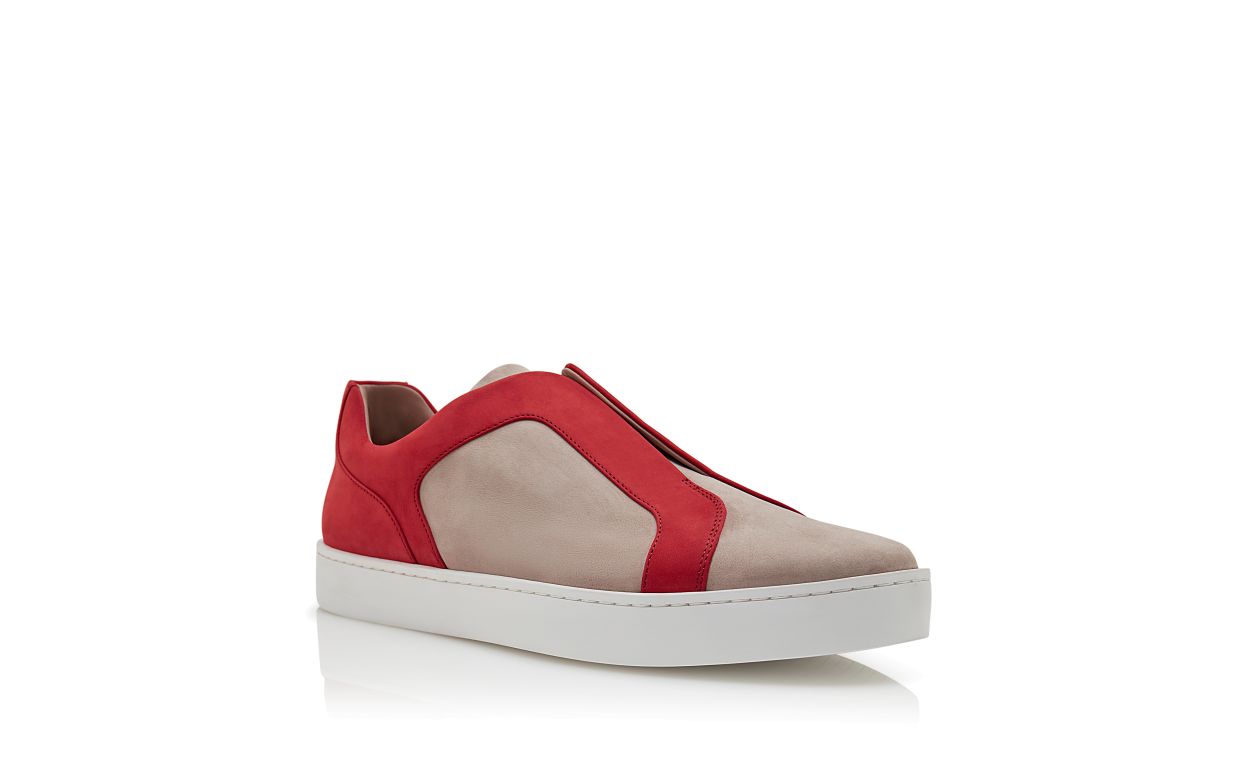 Baskets en cuir de veau gris et rouge