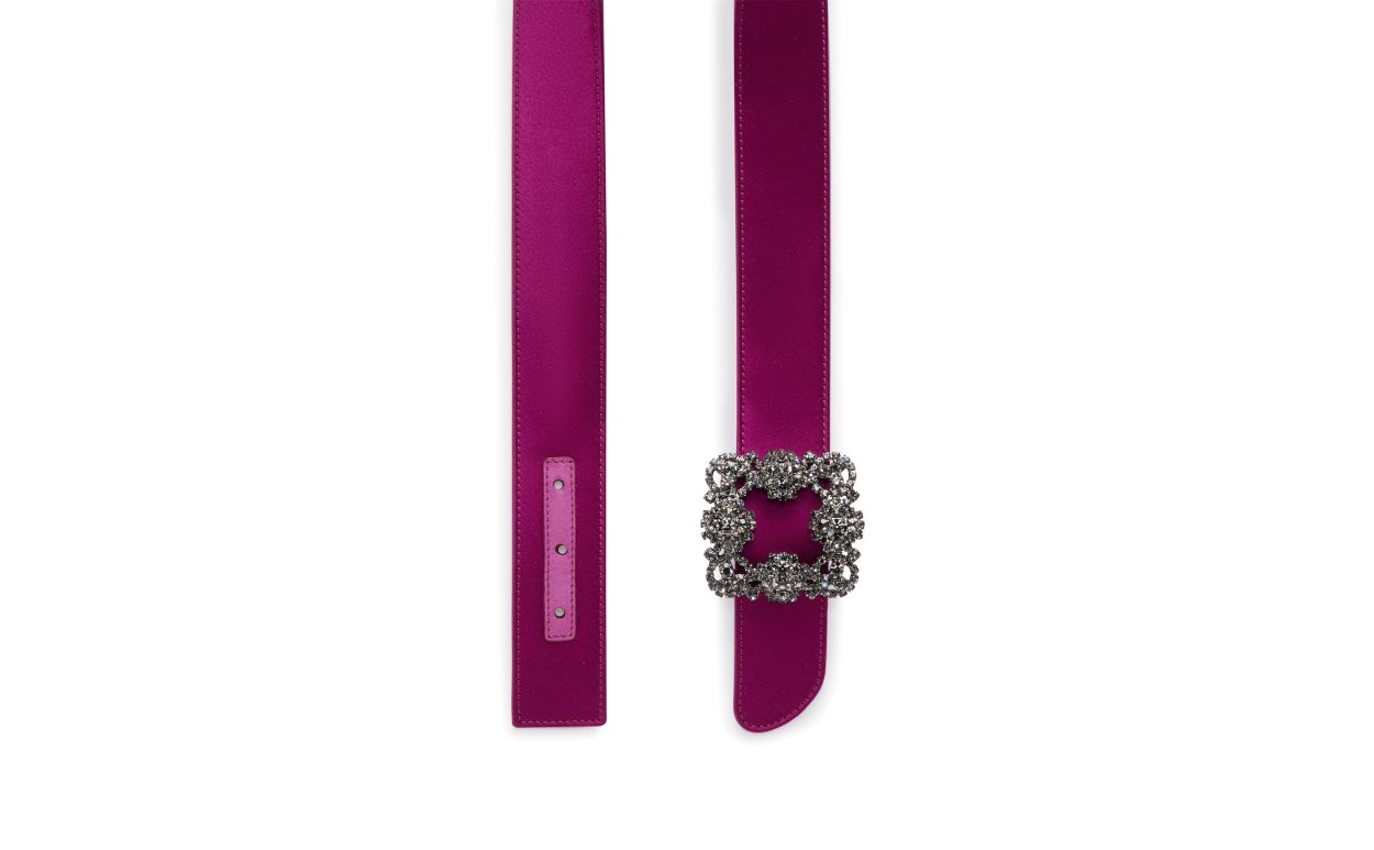 Ceinture en satin fuchsia foncé avec boucle cristal à fermoir