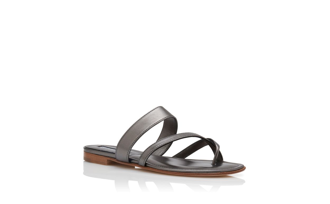 Sandales plates en cuir de nappa graphite