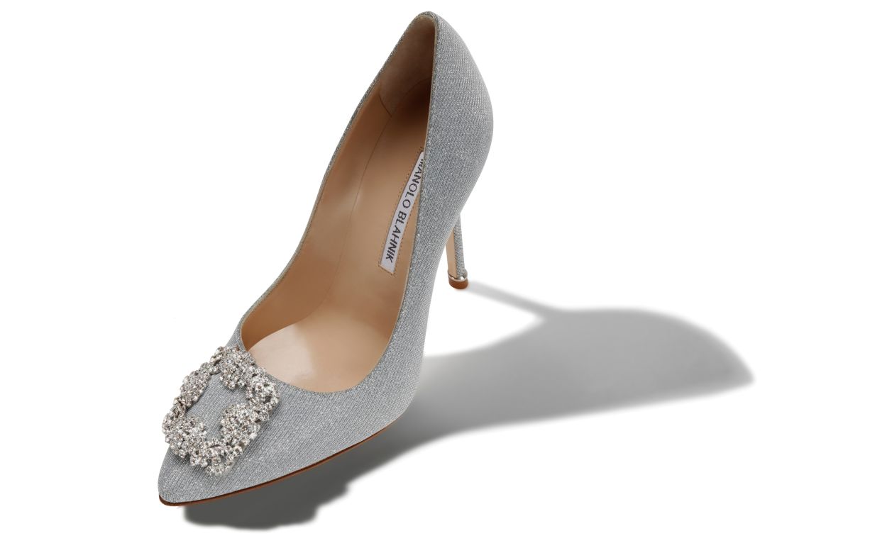 Escarpins à boucle bijou en tissu pailleté argenté