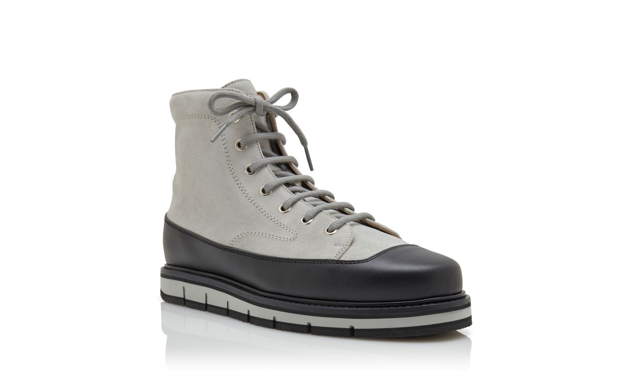 Bottes cheville en daim de veau gris et noir